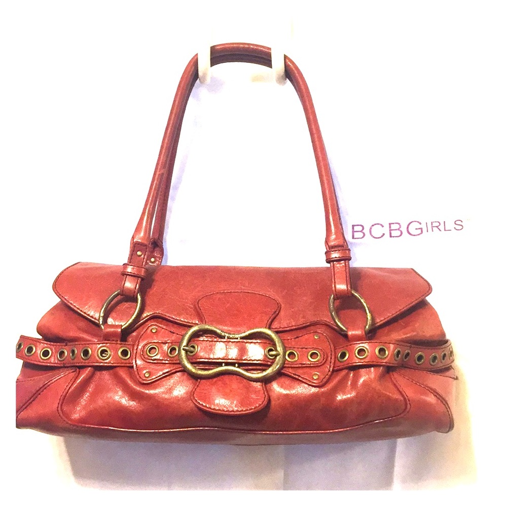 BCBG Girls Shoulder Hand Bag Plum Red Leather